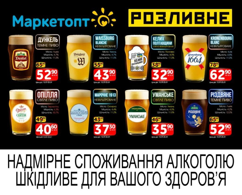 Акції Маркетопт Розливне пиво із 12 по 25 січня 2026 року